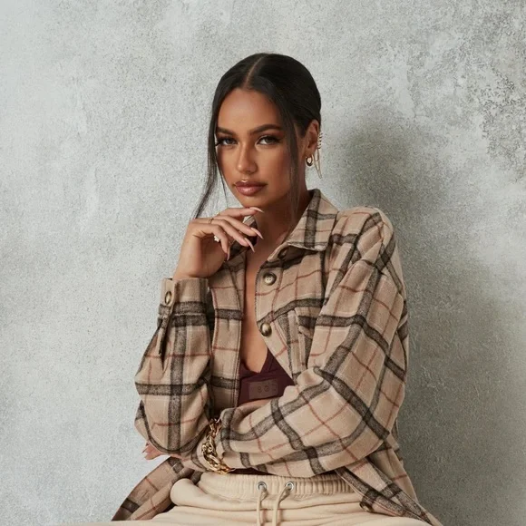 Missguided Jackets Missguided Brushed Checked Shacket Checked